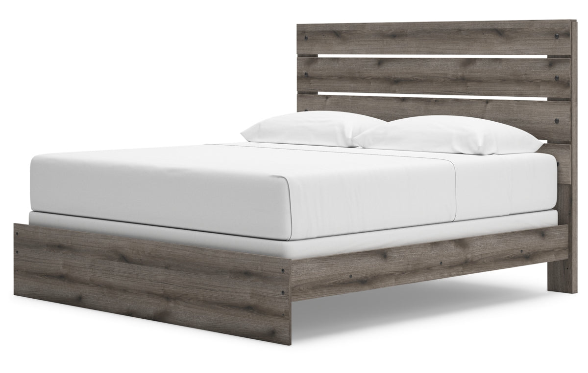 Graystorm King Panel Bed with Mirrored Dresser and Chest