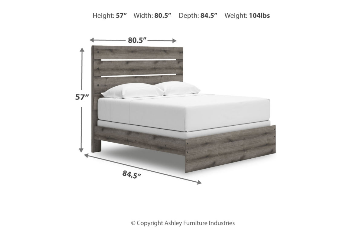 Graystorm King Panel Bed with Mirrored Dresser and Chest