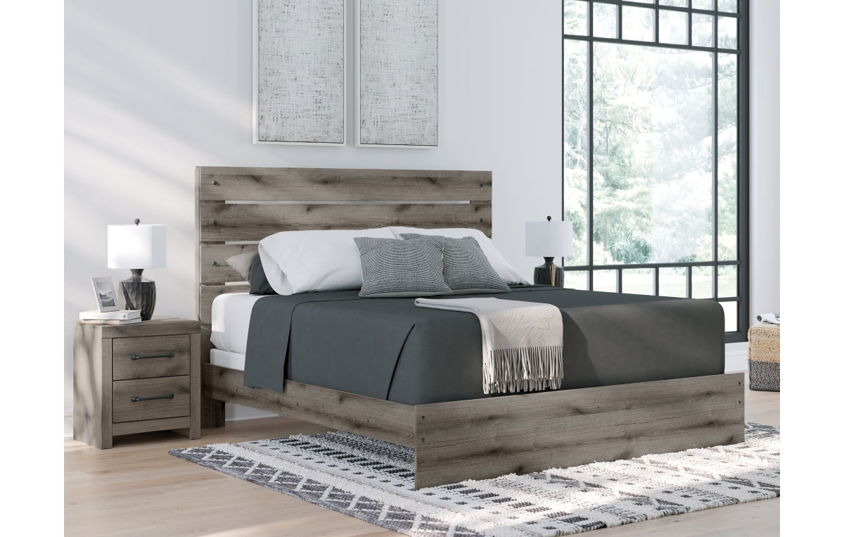 Graystorm King Panel Bed with Mirrored Dresser