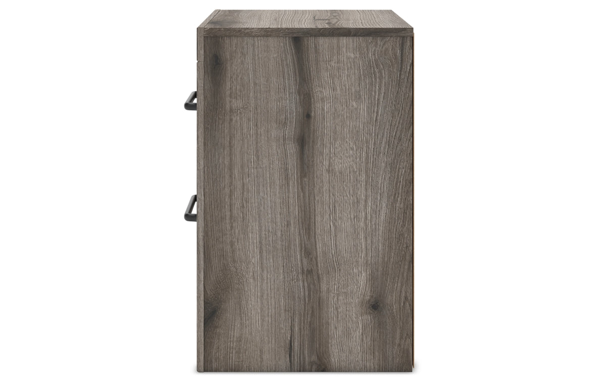 Graystorm Full Panel Bed with Storage with Mirrored Dresser and Nightstand