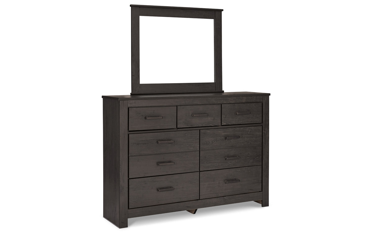 Brinxton Queen Panel Bed with Mirrored Dresser and Nightstand