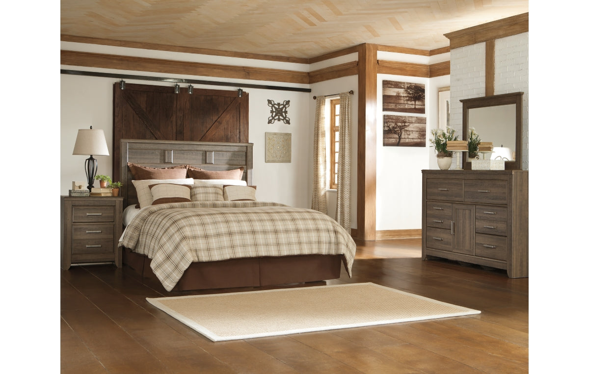Juararo Queen Panel Headboard with Mirrored Dresser