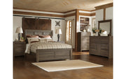 Juararo Queen Panel Bed with Mirrored Dresser, Chest and Nightstand