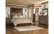 Juararo Queen Panel Headboard with Mirrored Dresser, Chest and Nightstand