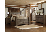 Juararo California King Poster Bed with Mirrored Dresser and Chest