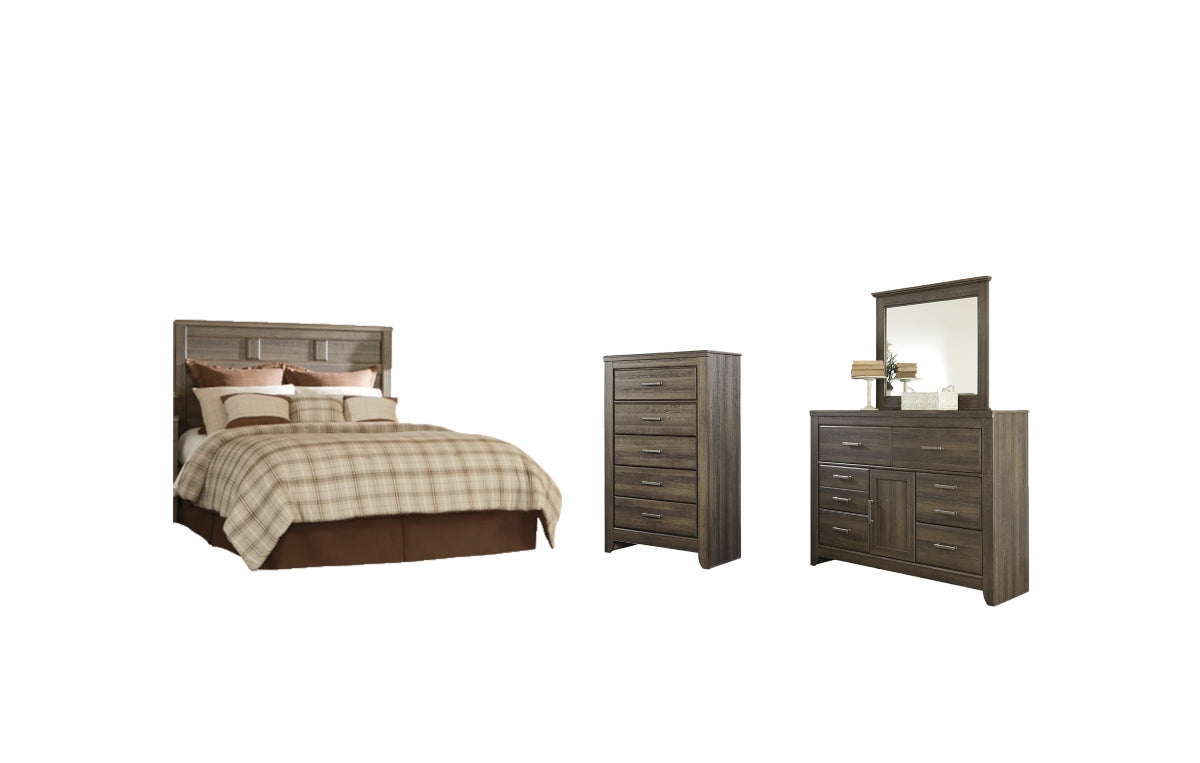 Juararo Queen Panel Headboard with Mirrored Dresser and Chest