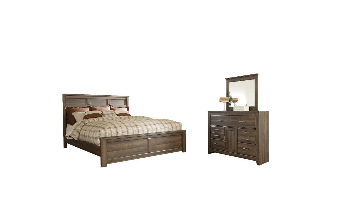 Juararo Queen Panel Bed with Mirrored Dresser