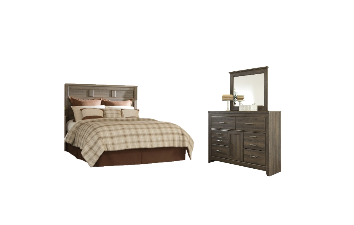 Juararo Queen Panel Headboard with Mirrored Dresser