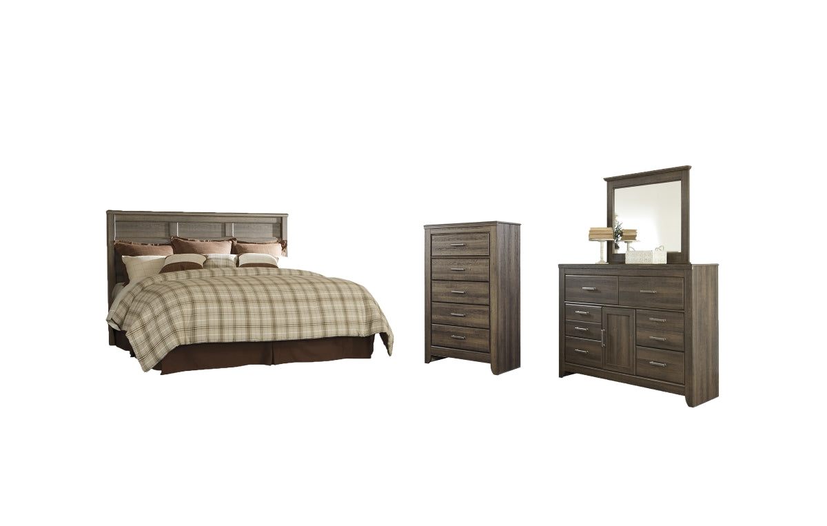 Juararo King/California King Panel Headboard with Mirrored Dresser and Chest