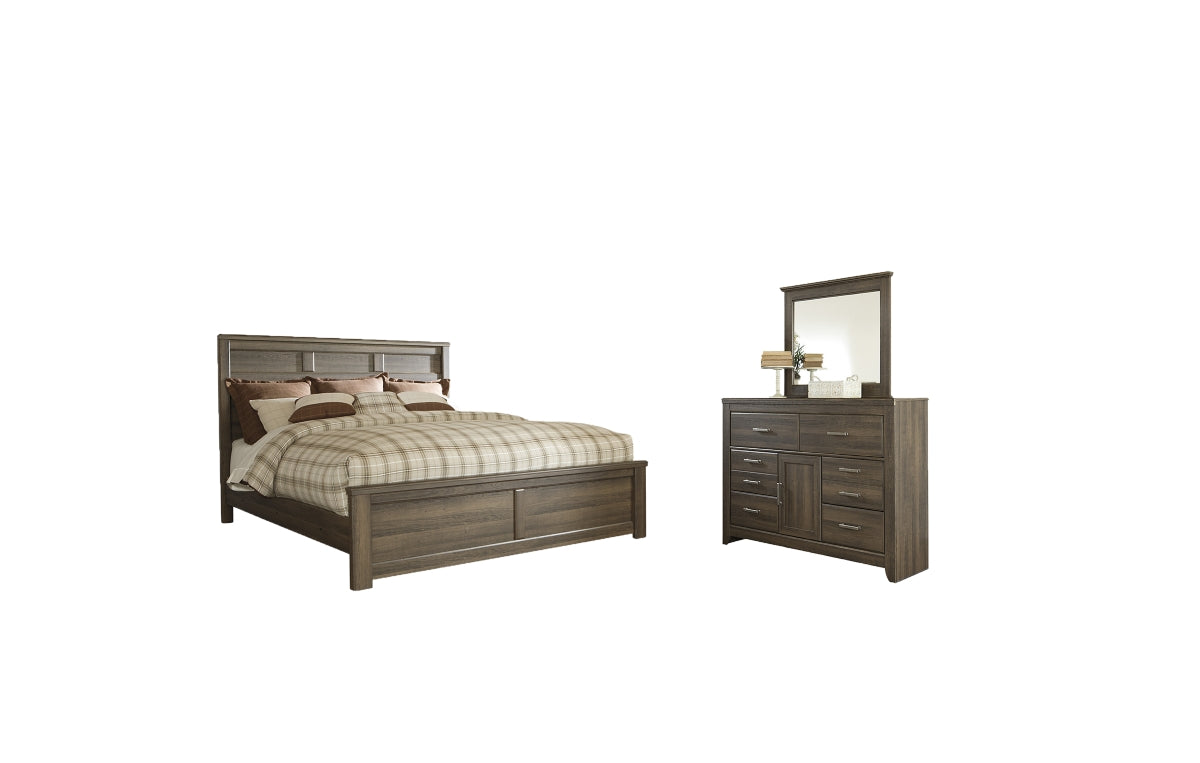 Juararo California King Panel Bed with Mirrored Dresser