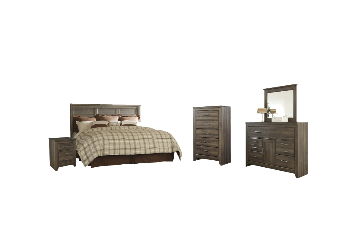 Juararo King/California King Panel Headboard with Mirrored Dresser, Chest and Nightstand
