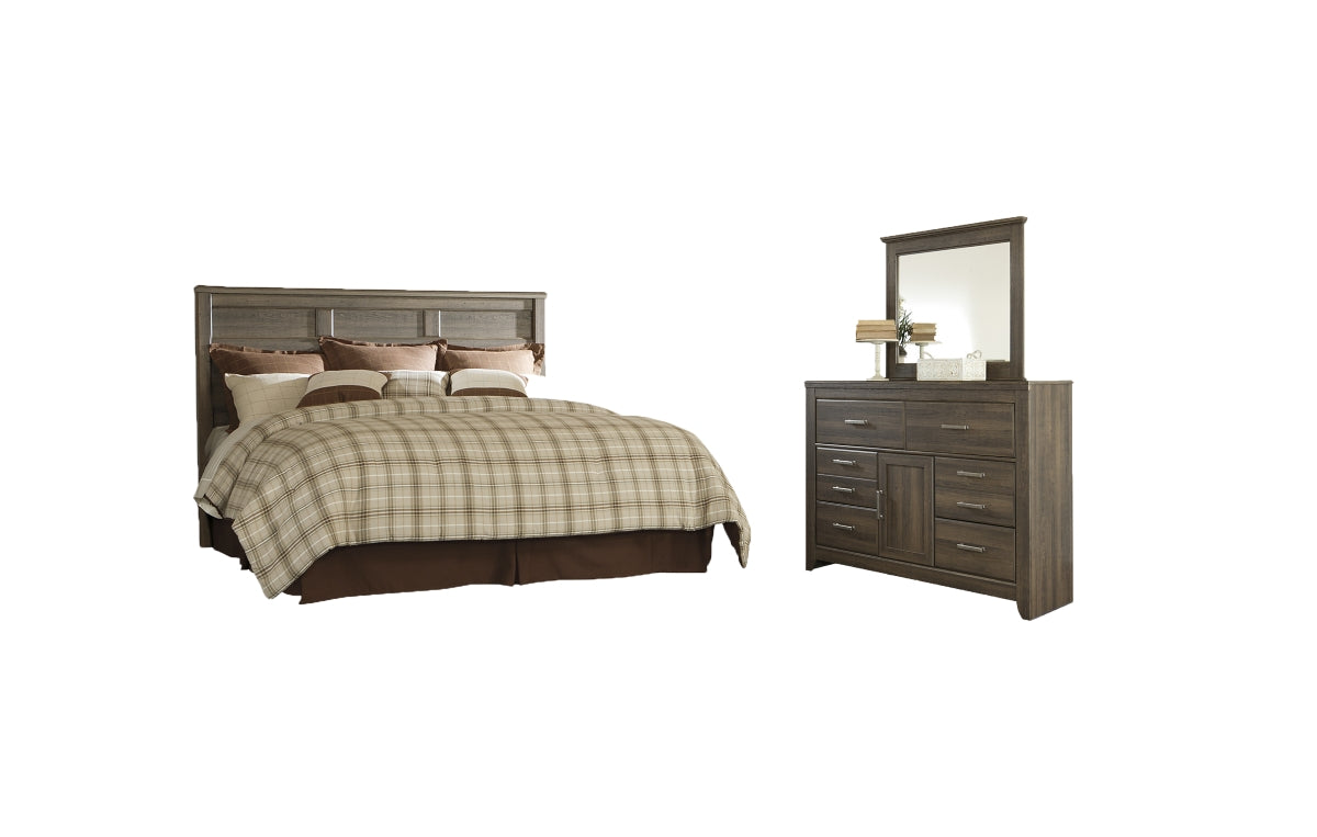 Juararo King/California King Panel Headboard with Mirrored Dresser
