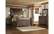 Juararo Queen Poster Bed with Mirrored Dresser and Chest