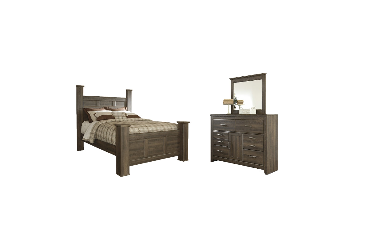 Juararo Queen Poster Bed with Mirrored Dresser