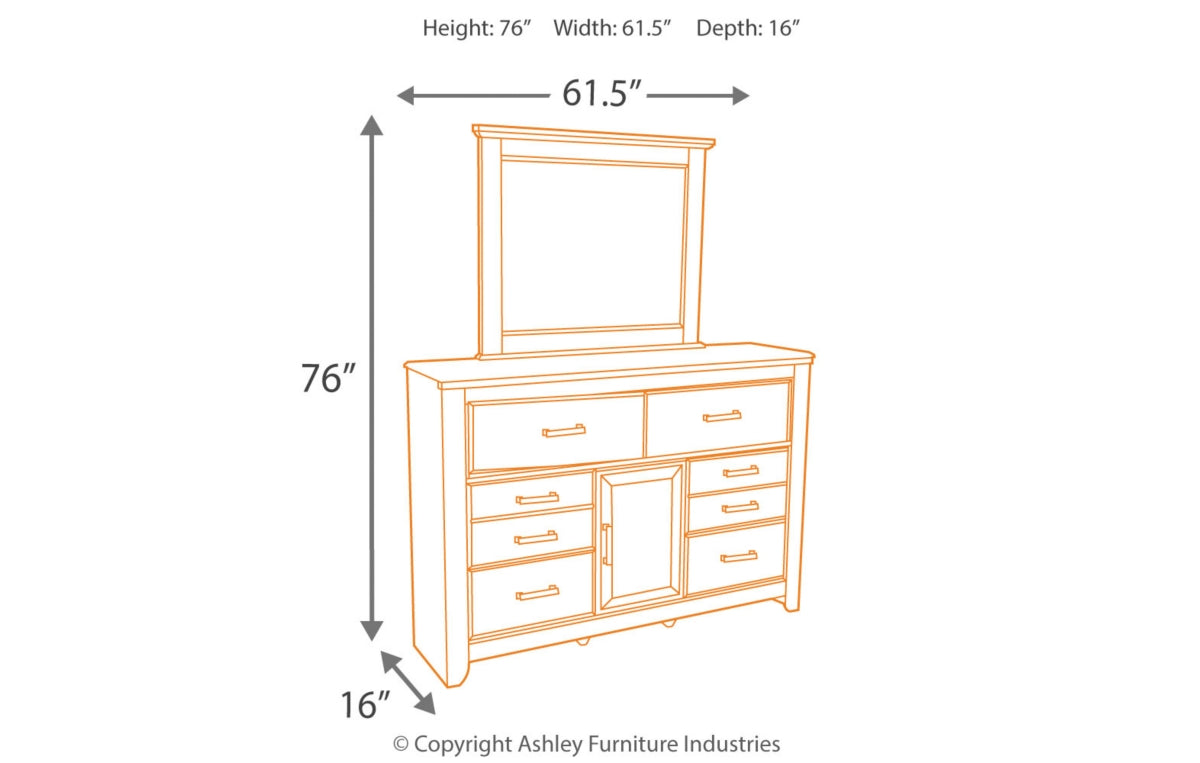 Juararo King/California King Panel Headboard with Mirrored Dresser and Chest