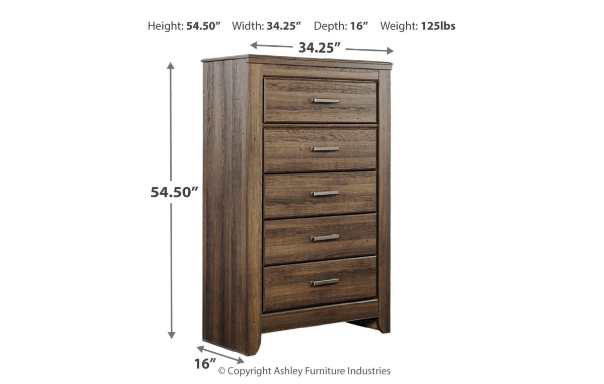 Juararo Queen Poster Bed with Mirrored Dresser, Chest and Nightstand