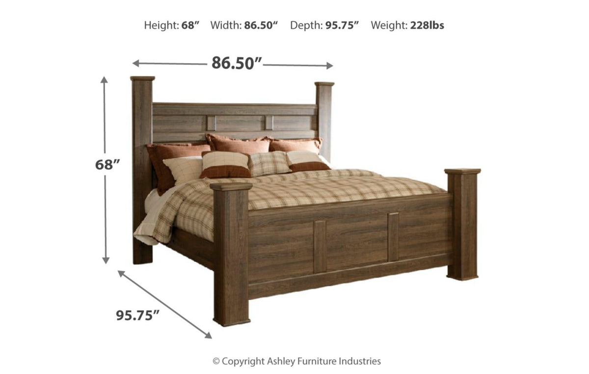 Juararo California King Poster Bed with Mirrored Dresser and Chest