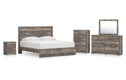 Ralinksi King Panel Bed with Mirrored Dresser, Chest and Nightstand
