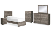 Ralinksi Twin Panel Bed with Mirrored Dresser, Chest and Nightstand