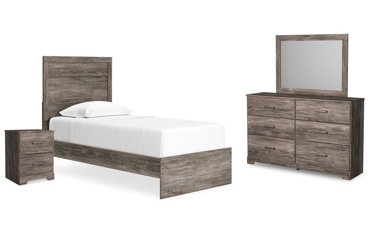 Ralinksi Twin Panel Bed with Mirrored Dresser and Nightstand