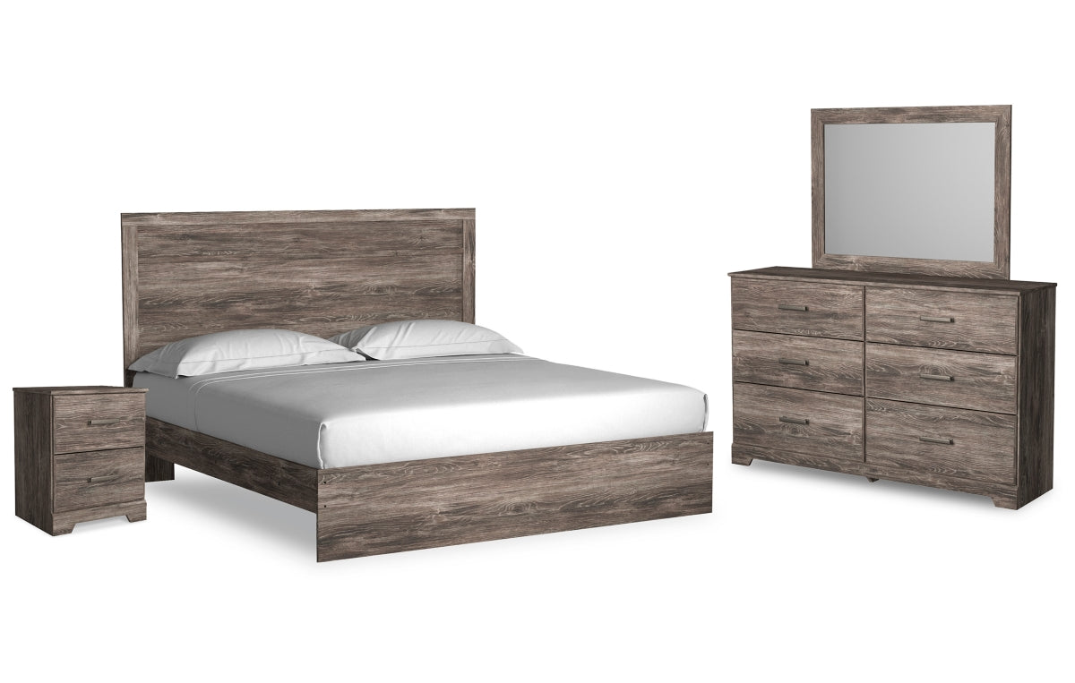 Ralinksi King Panel Bed with Mirrored Dresser and Nightstand