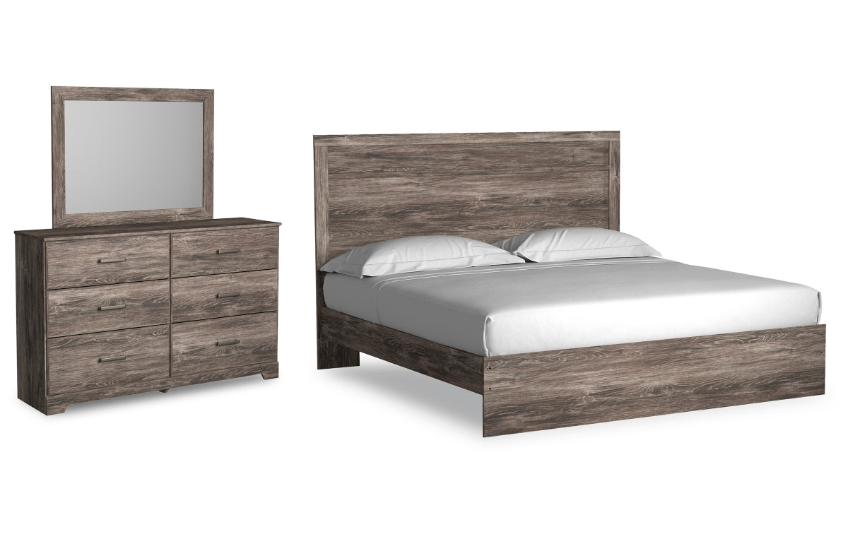 Ralinksi King Panel Bed with Mirrored Dresser