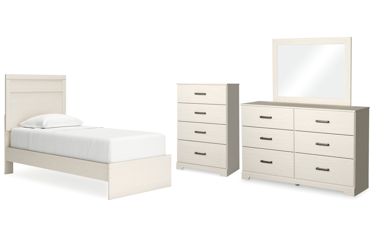 Stelsie Twin Panel Bed with Mirrored Dresser and Chest