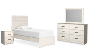 Stelsie Twin Panel Bed with Mirrored Dresser and Nightstand