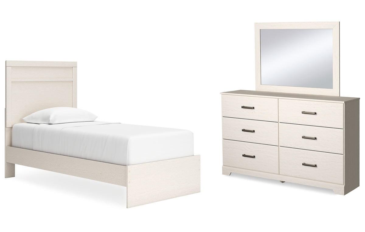 Stelsie Twin Panel Bed with Mirrored Dresser