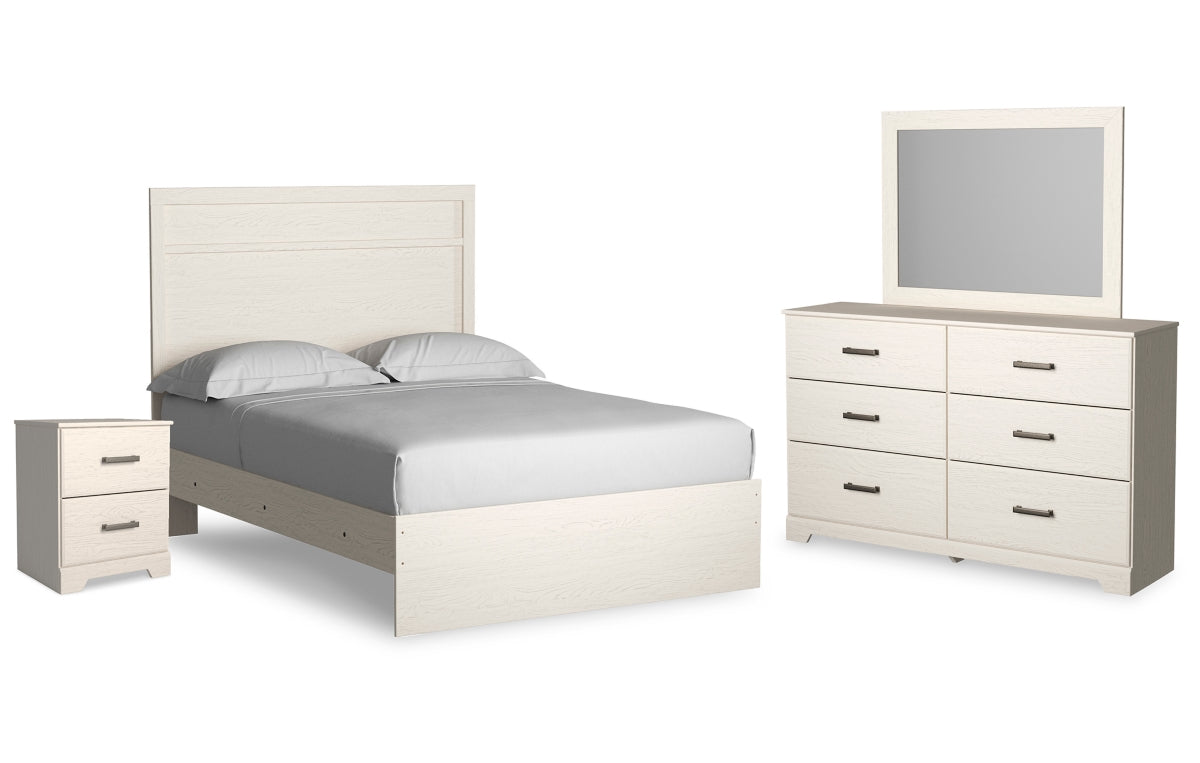Stelsie Full Panel Bed with Mirrored Dresser and Nightstand