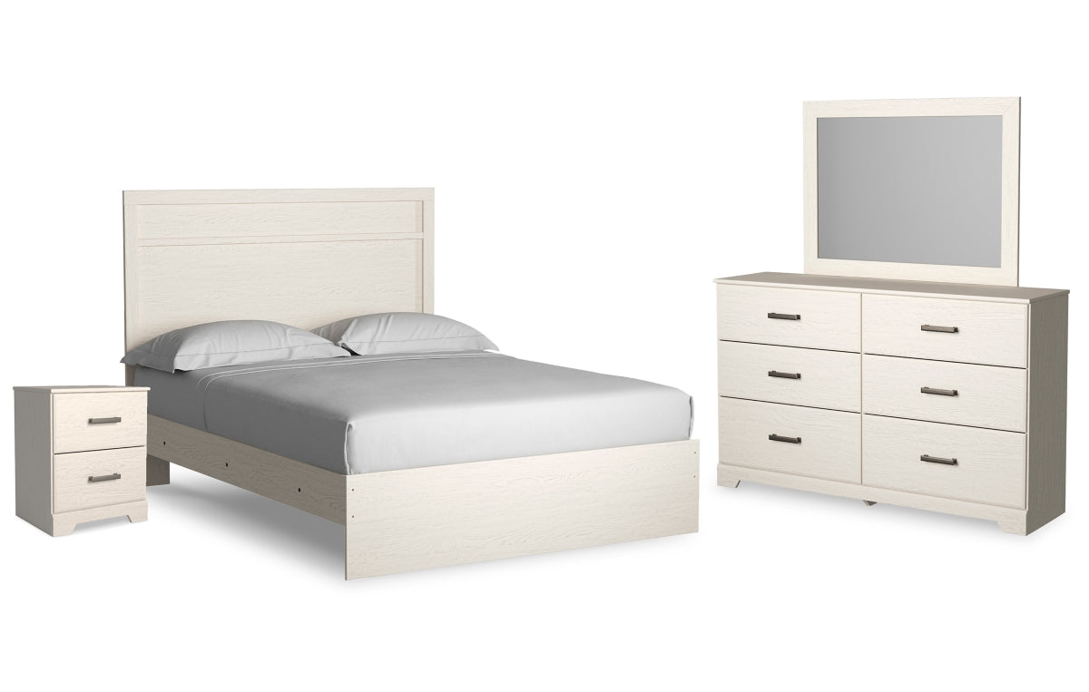 Stelsie Queen Panel Bed with Mirrored Dresser and Nightstand