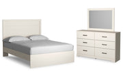 Stelsie Queen Panel Bed with Mirrored Dresser