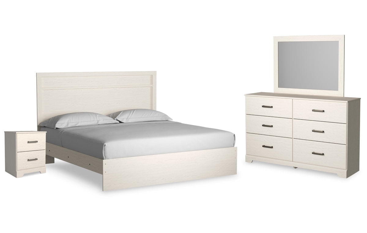 Stelsie King Panel Bed with Mirrored Dresser and Nightstand