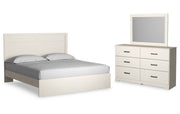 Stelsie King Panel Bed with Mirrored Dresser