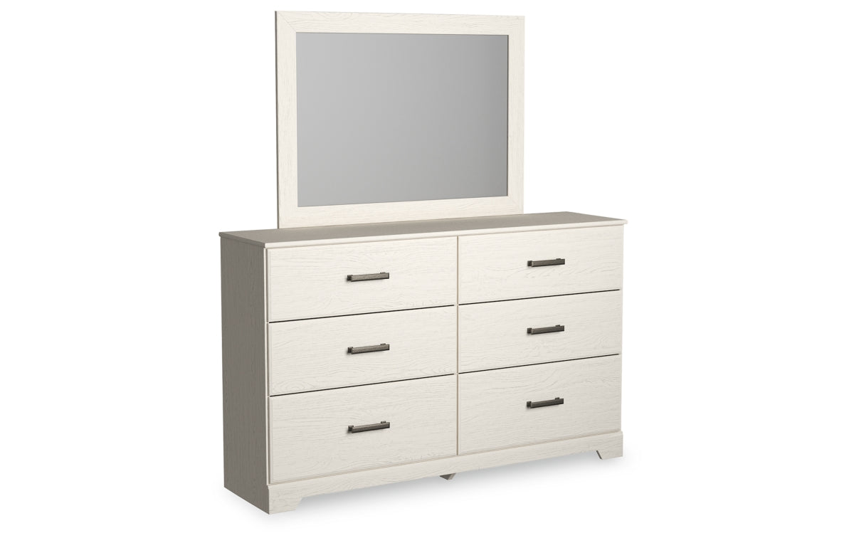Stelsie Twin Panel Bed with Mirrored Dresser