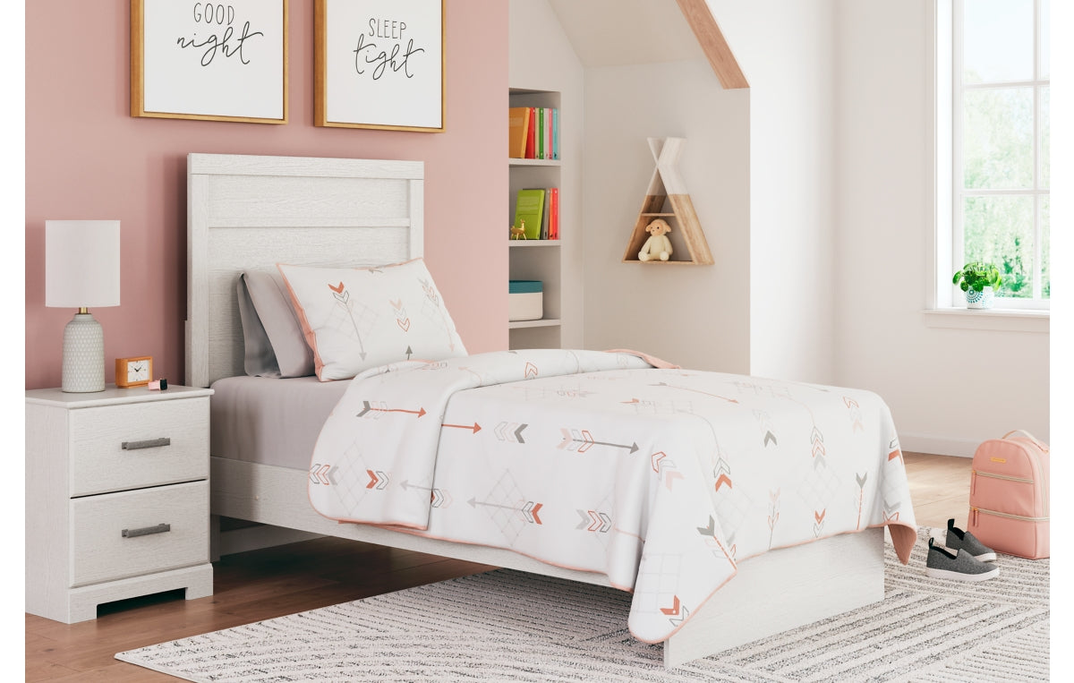 Stelsie Twin Panel Bed with Mirrored Dresser, Chest and Nightstand