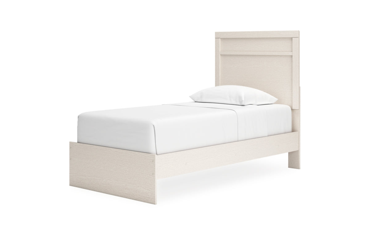 Stelsie Twin Panel Bed with Mirrored Dresser