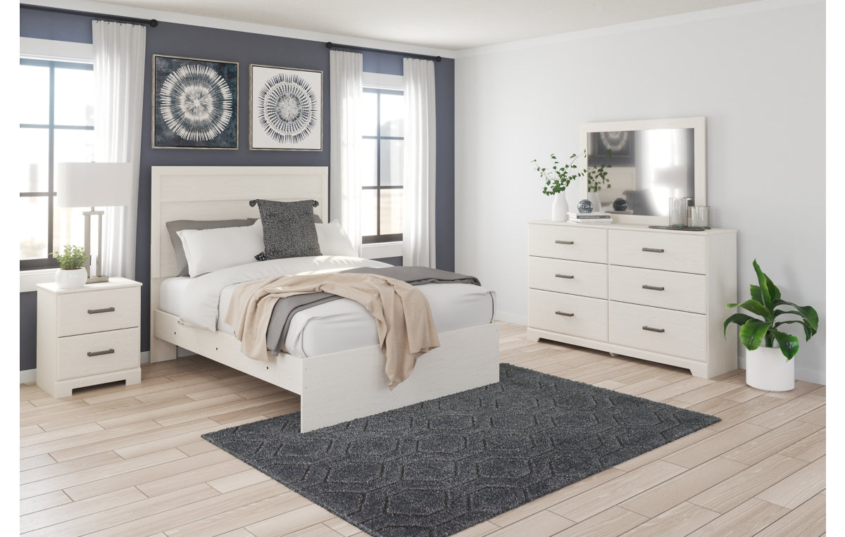 Stelsie Full Panel Bed with Mirrored Dresser and Nightstand