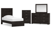 Belachime Twin Panel Bed with Mirrored Dresser and Chest