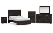 Belachime Full Panel Bed with Mirrored Dresser, Chest and Nightstand