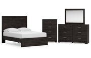 Belachime Full Panel Bed with Mirrored Dresser and Chest