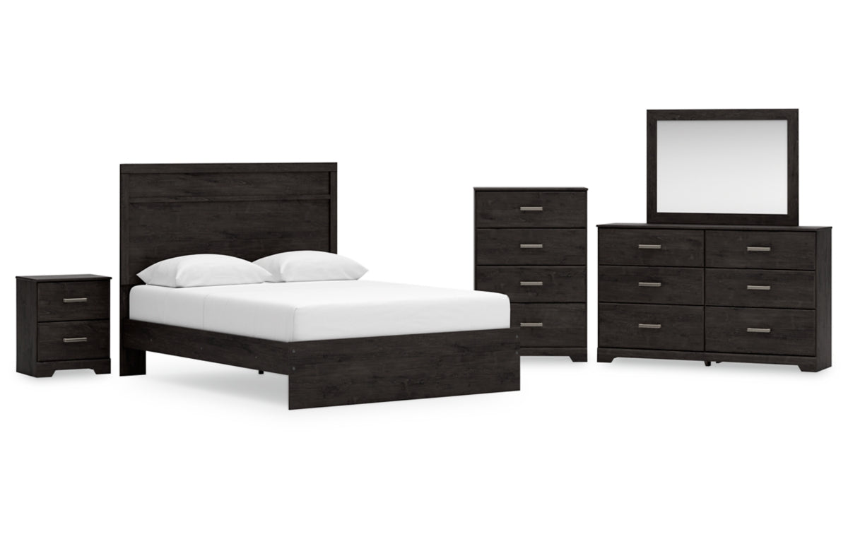 Belachime Queen Panel Bed with Mirrored Dresser, Chest and Nightstand