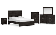 Belachime Queen Panel Bed with Mirrored Dresser, Chest and Nightstand