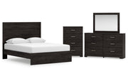 Belachime Queen Panel Bed with Mirrored Dresser and Chest