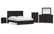 Belachime King Panel Bed with Mirrored Dresser, Chest and Nightstand