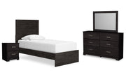 Belachime Twin Panel Bed with Mirrored Dresser and Nightstand