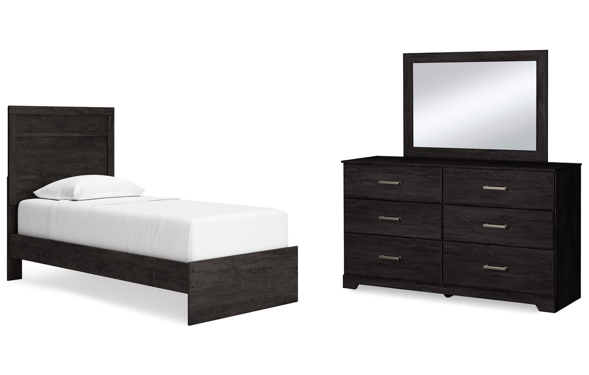 Belachime Twin Panel Bed with Mirrored Dresser