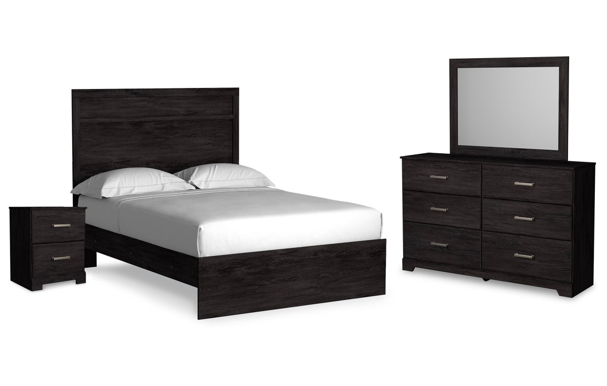 Belachime Full Panel Bed with Mirrored Dresser and Nightstand