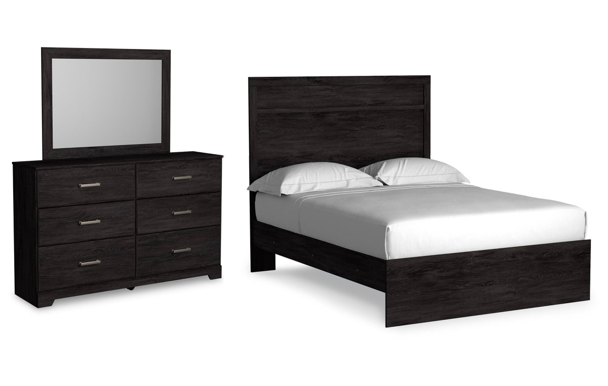 Belachime Full Panel Bed with Mirrored Dresser