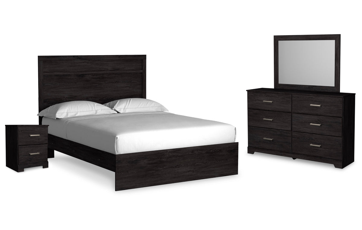 Belachime Queen Panel Bed with Mirrored Dresser and Nightstand